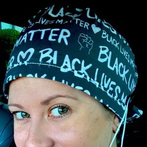 Black Lives Matter scrub cap with ties